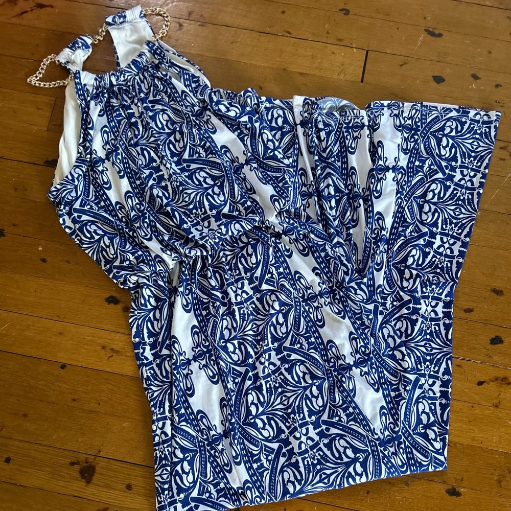Blue and White Patterned Dress